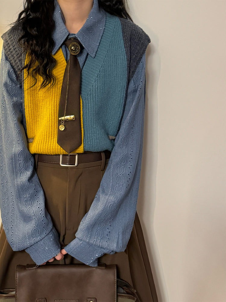 Campus Mosaic Knit Vest-Outerwear-ntbhshop