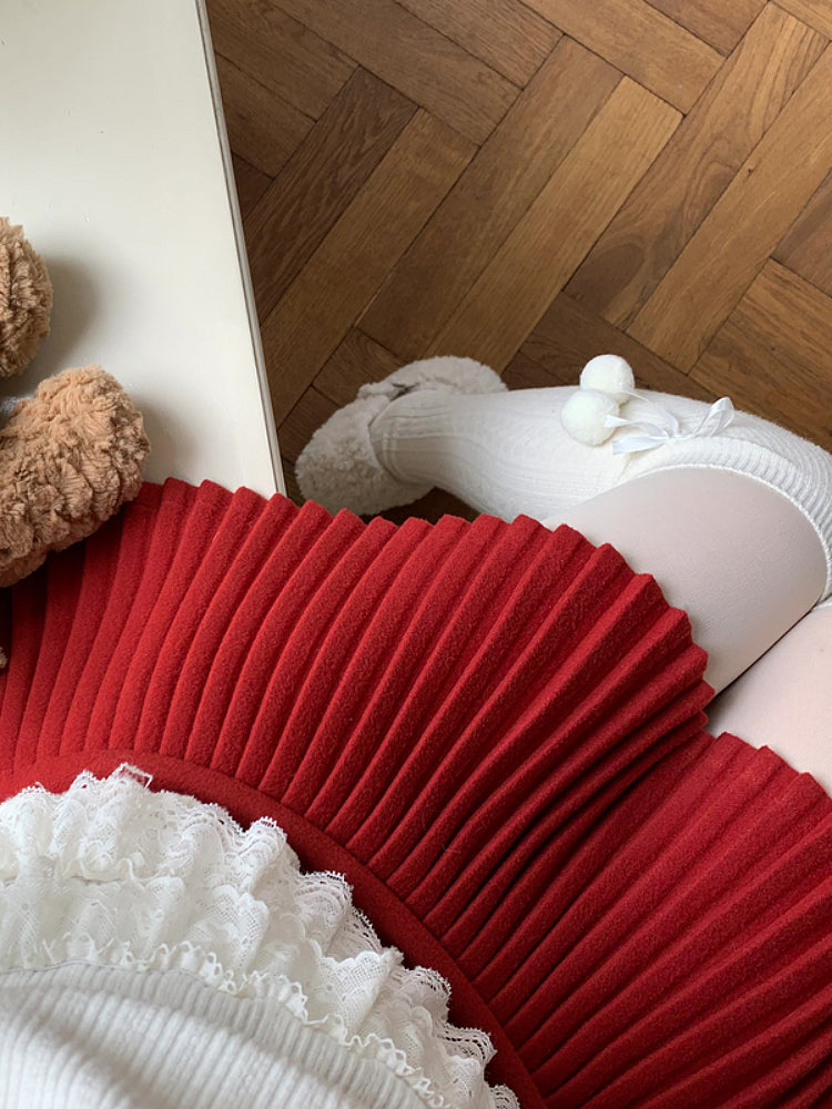 Berry Cream Pleated Skirt-ntbhshop