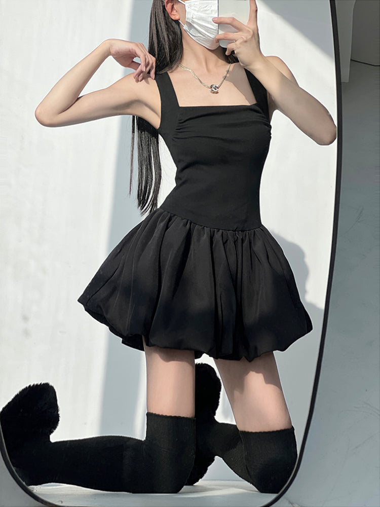 Fluffy Square Neck Bubble Dresses-ntbhshop