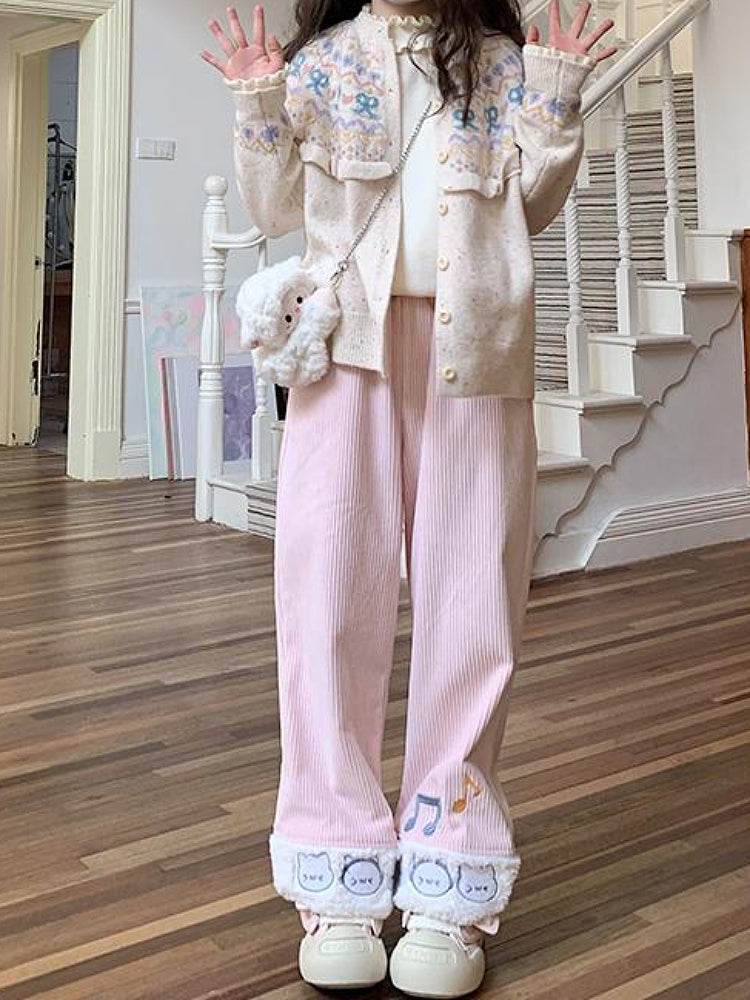 Headphone Kitty Plush Corduroy Pants-ntbhshop