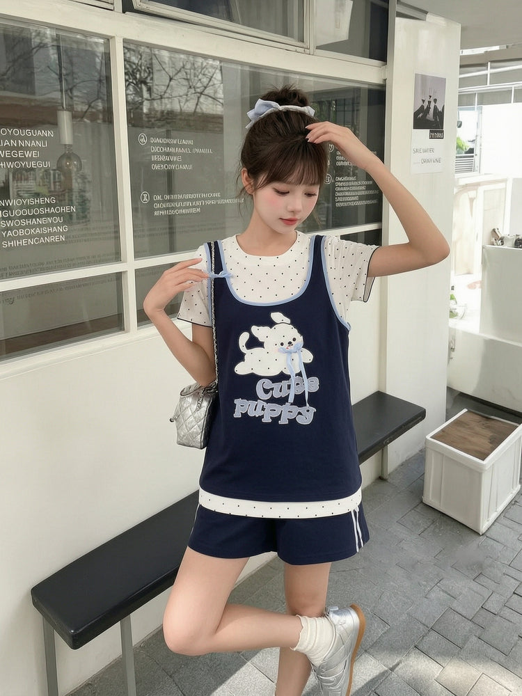 Cute Puppy Layer Tee-Tops-ntbhshop