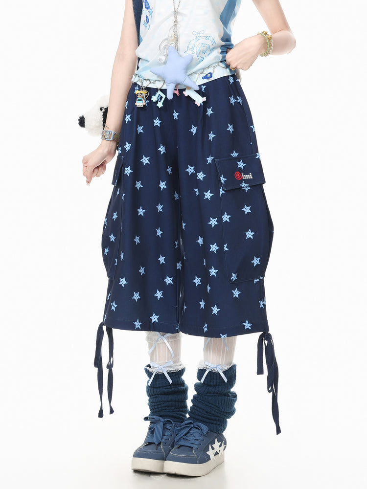 Star Pocket Drawstring Capri Pants-Bottoms-ntbhshop