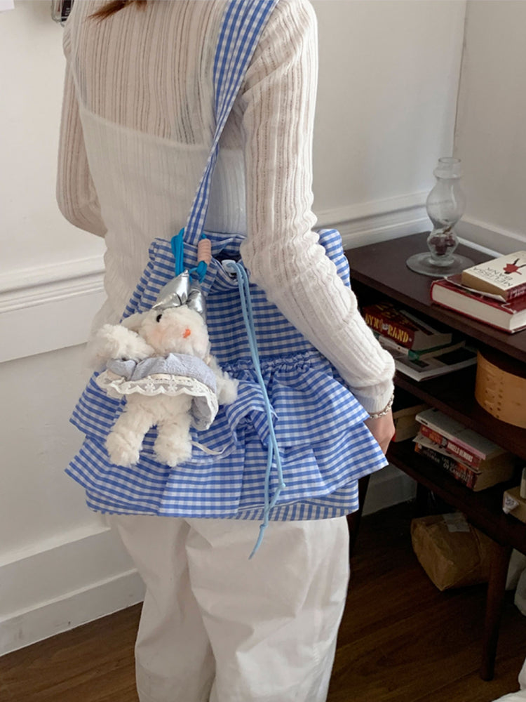 Cloud Check Gingham Ruffle Tote Bags-ntbhshop
