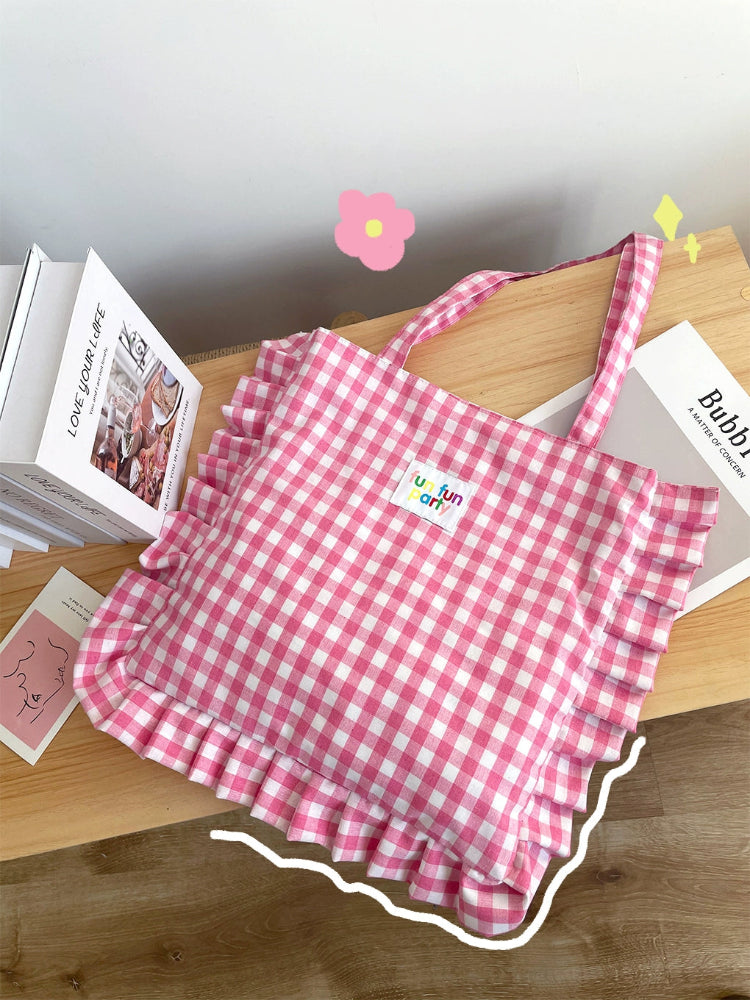 Candy Series Ruffle Plaid Tote Bags-ntbhshop
