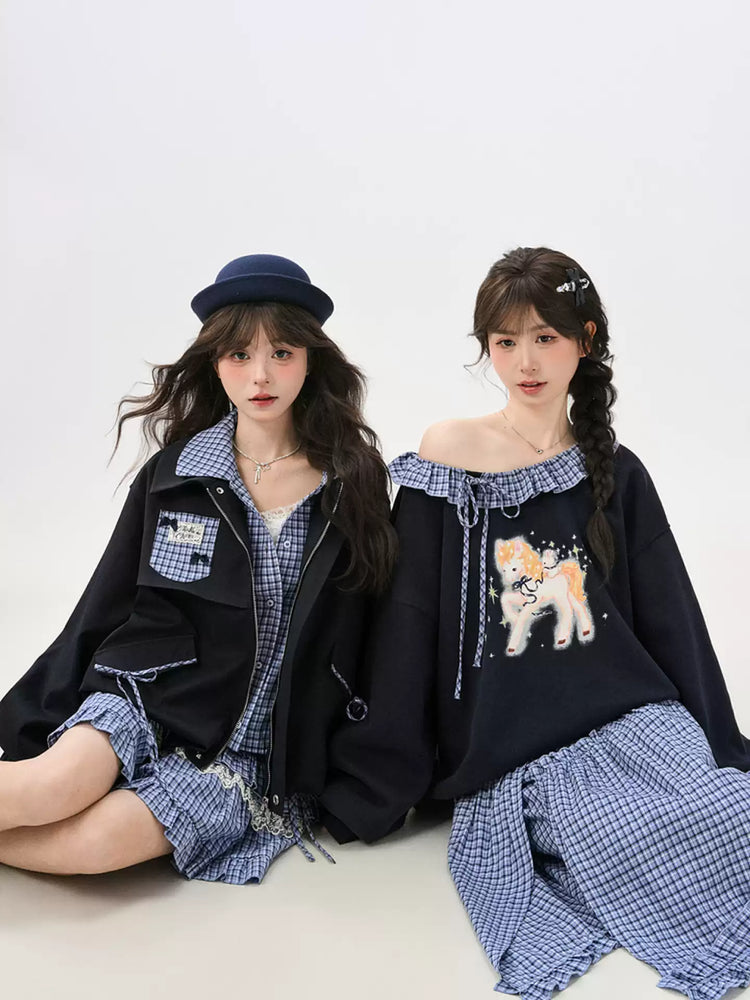 Midnight Unicorn Ruffle Sweatshirt-Tops-ntbhshop