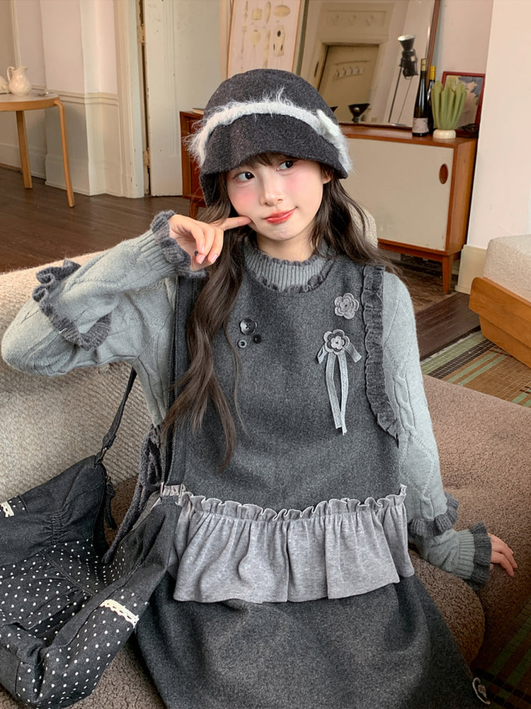 Ink Petal Ruffle Wool Vest-ntbhshop