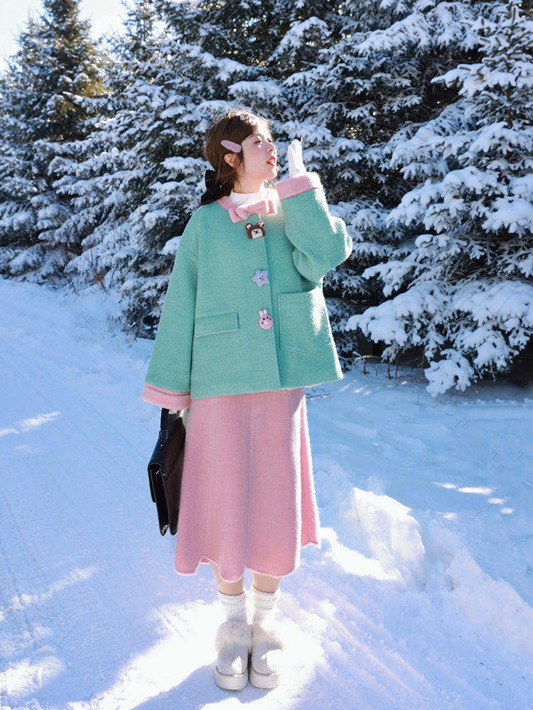Dopamine Cloud Mint Coat & Blush Bud Skirt-ntbhshop