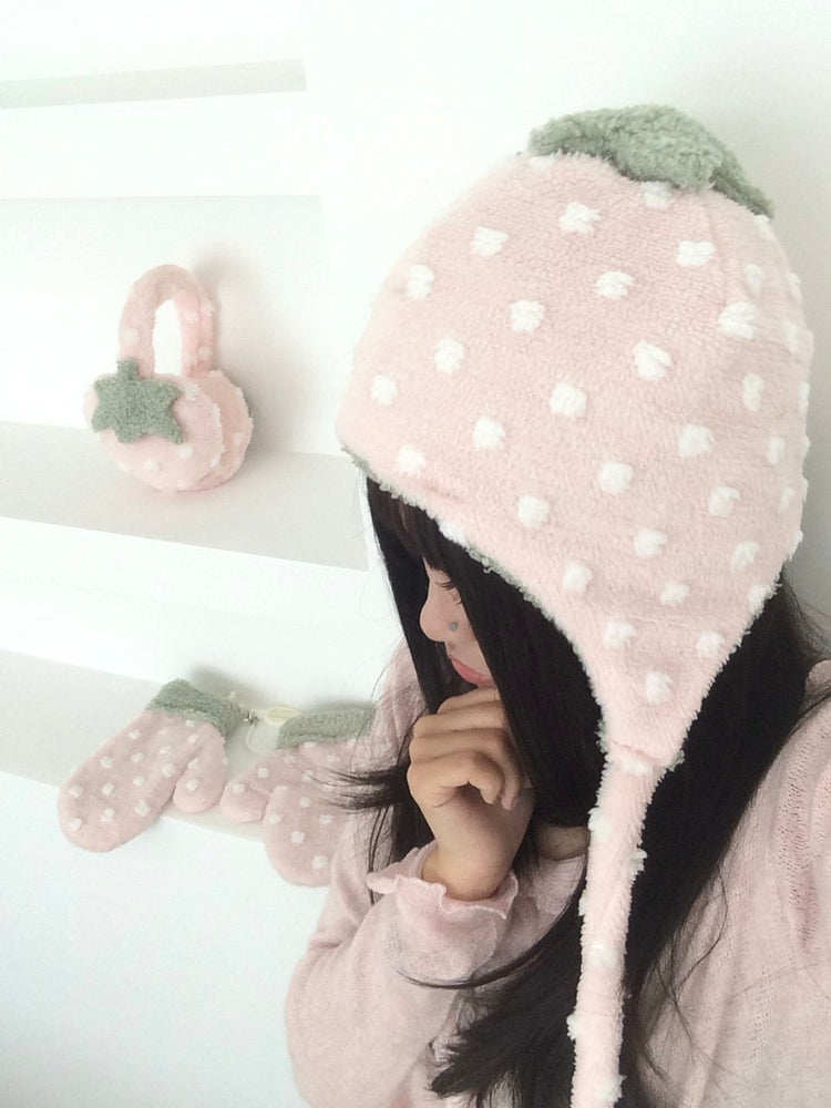 Strawberry Dot Plush Winter Accessories-ntbhshop