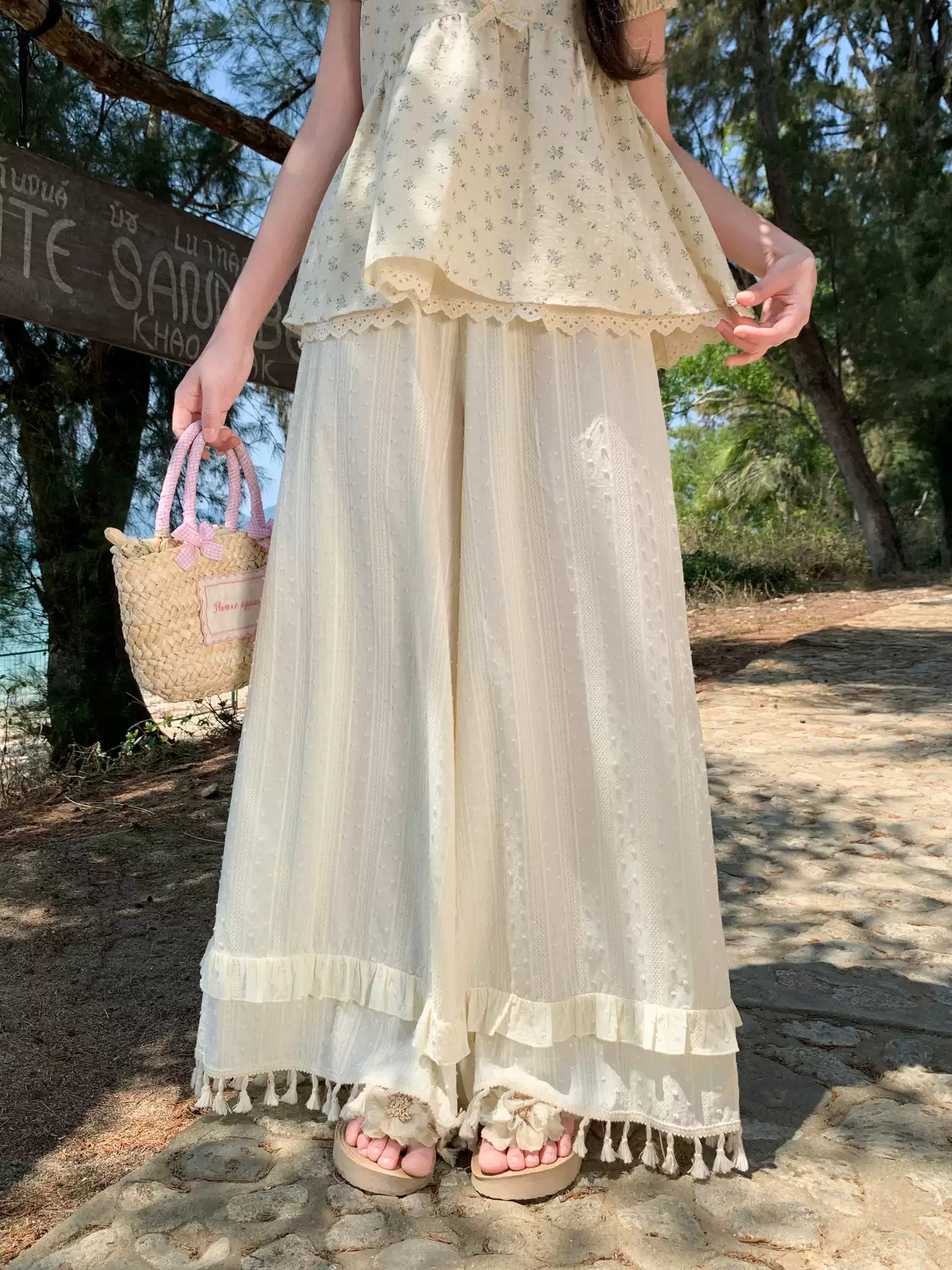 Seaside Tassel Wide Leg Pants-Bottoms-ntbhshop