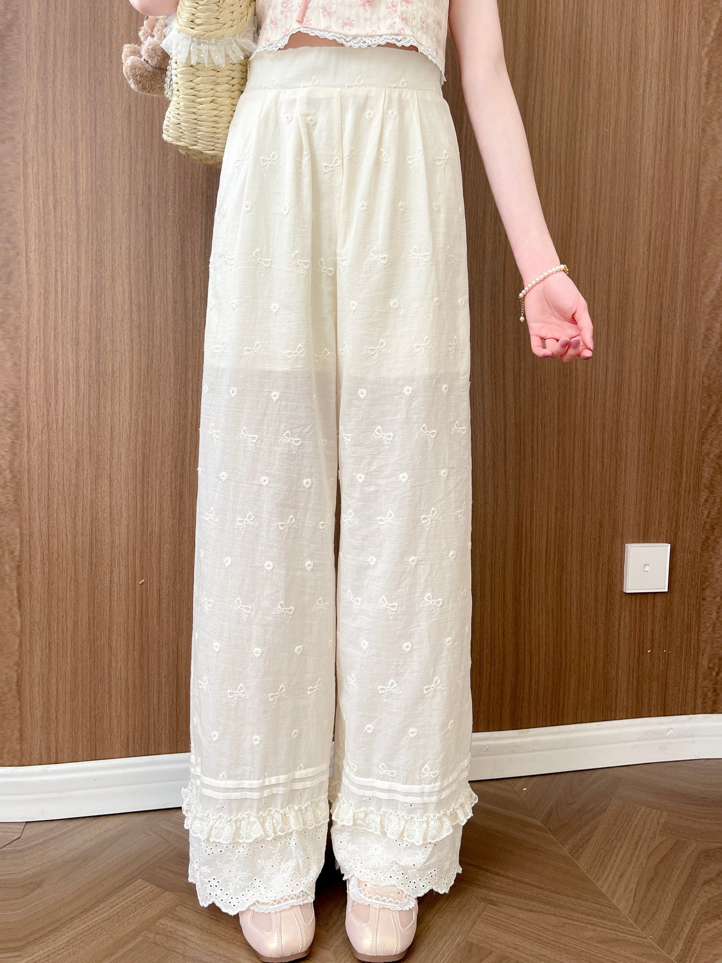 Ribbon Lace Cotton Pants-Bottoms-ntbhshop