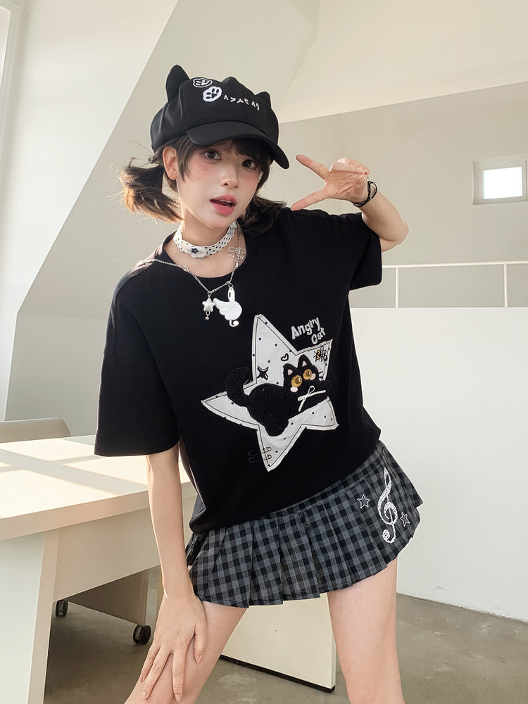 Angry Cat Star Tee-Tops-ntbhshop