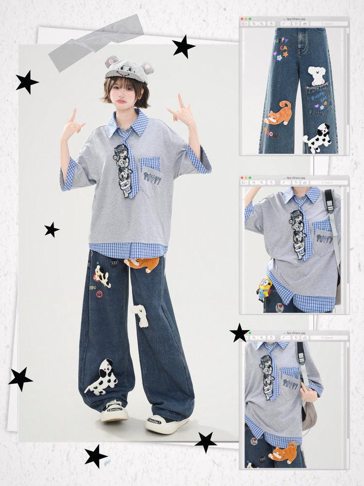 Campus Puppy Cotton Tie Tees-Tops-ntbhshop