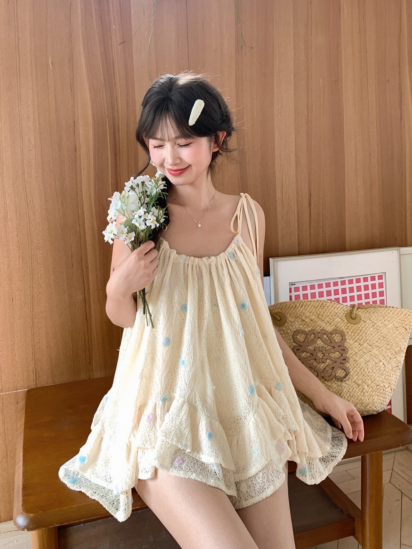 Cloud Bloom Ruffle Camisole-Tops-ntbhshop