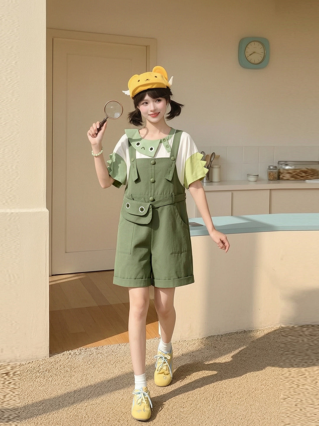 Green Monster Cotton Overall Shorts-Bottoms-ntbhshop