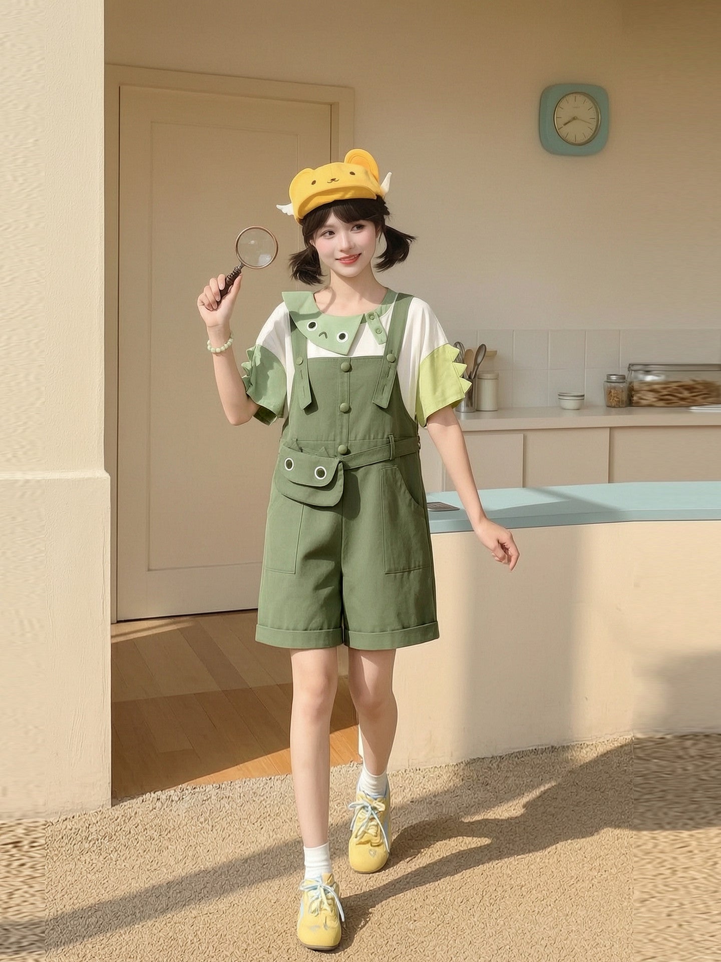 Green Monster Cotton Overall Shorts-Bottoms-ntbhshop