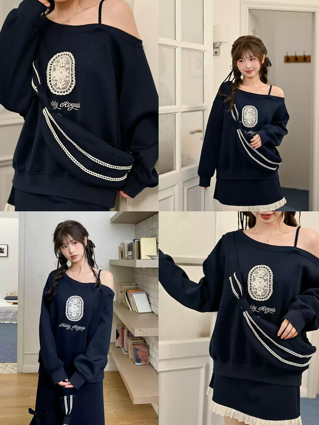 Teddy Royale Off Shoulder Sweatshirt-Tops-ntbhshop