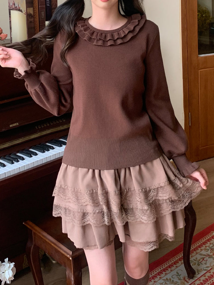 Lolita Bow Puff Sleeve Knit Tops-ntbhshop