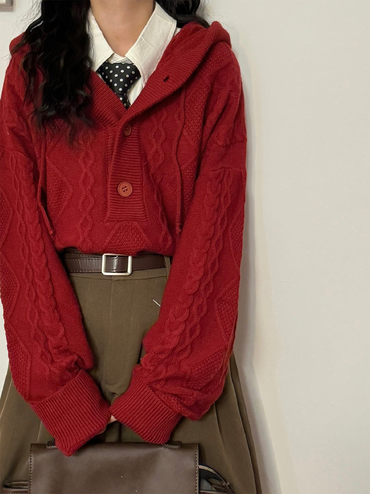 Maple Twist Academia Knit Hoodies-ntbhshop