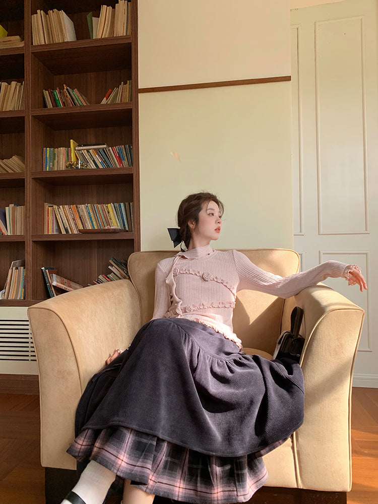 Rosette Whisper Knit Top & Layered Skirt-ntbhshop