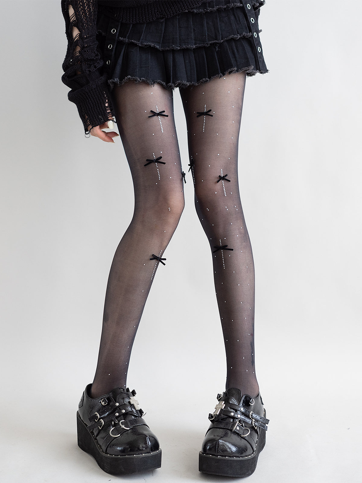 Ballet Bow Crystal Sheer Tights-ntbhshop