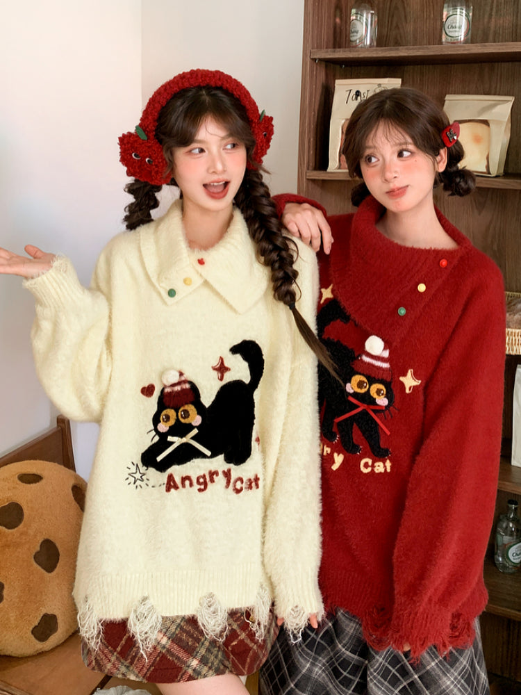 Angry Cat Whimsy Christmas Knit Sweaters-ntbhshop