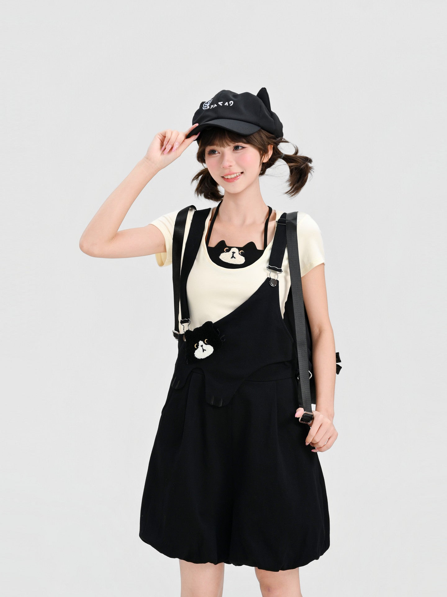 Milk Cat Overall Shorts-Bottoms-ntbhshop