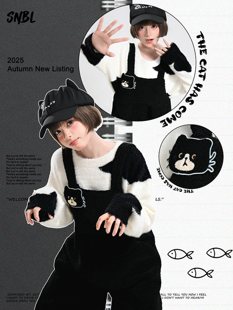 Black Kitten Sweater & Overall Pants-ntbhshop
