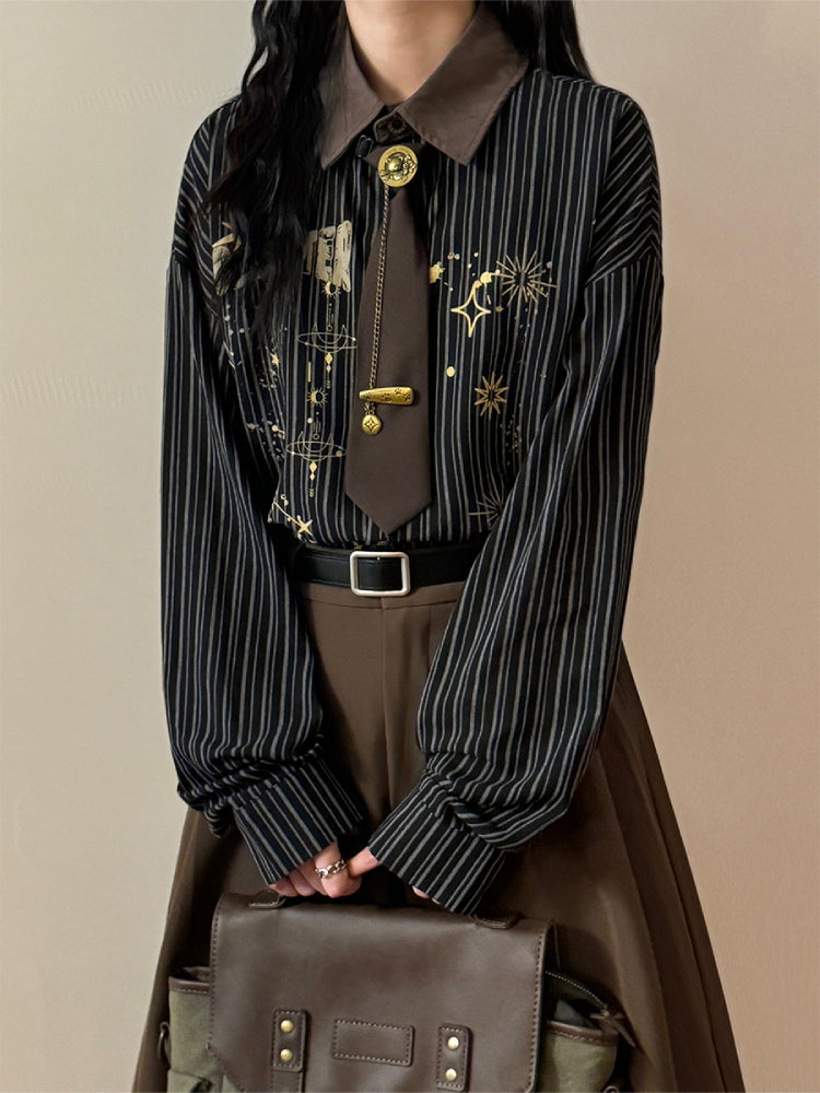 Celestial Archive Unisex Stripe Shirts with Ties-ntbhshop