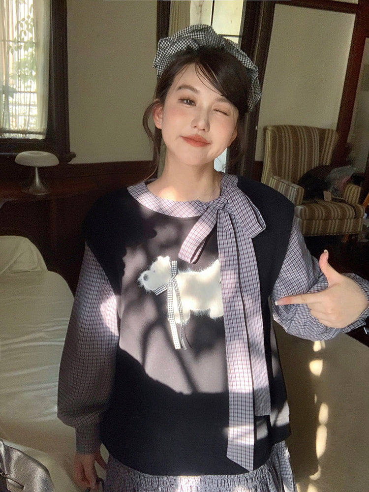 White Puppy Tale Whimsy Plaid Dress-ntbhshop