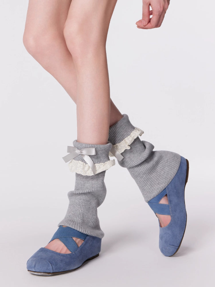 Ribbon Latte Lace Leg Warmers-ntbhshop
