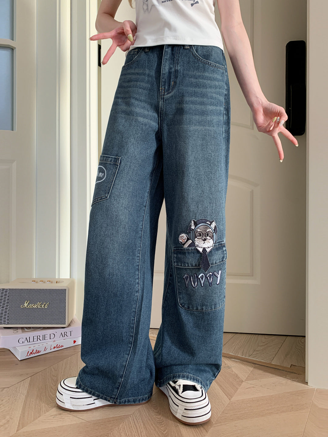 Professor Pup Wide Leg Jeans-Bottoms-ntbhshop