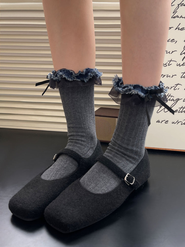Denim Ruffle Crew Socks-ntbhshop