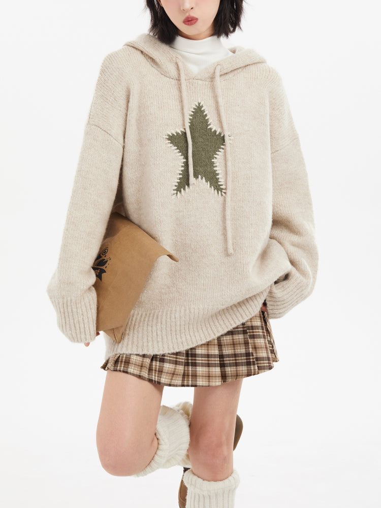 Frosty Starry Patch Knit Hoodies-Tops-ntbhshop