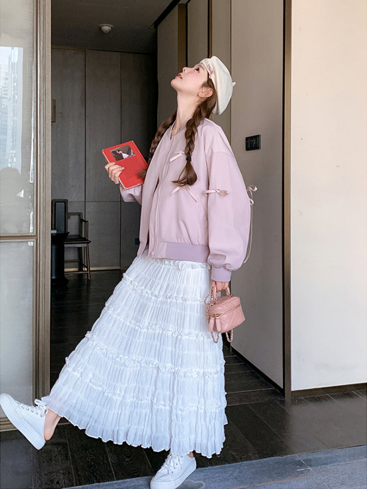 Lilac Lace Crop Varsity Jacket-ntbhshop