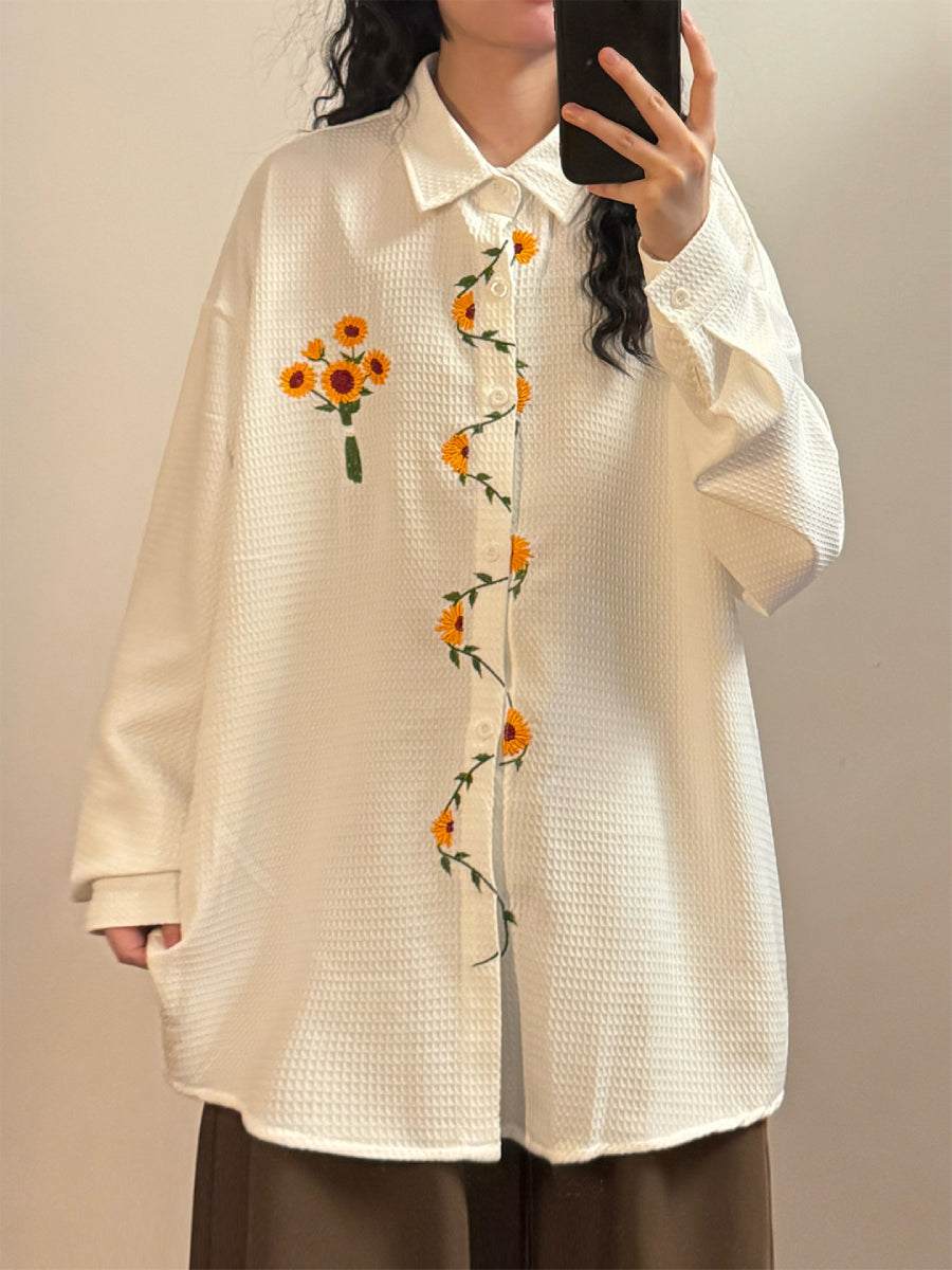 Vintage Sunflower Waffle Shirts-Tops-ntbhshop