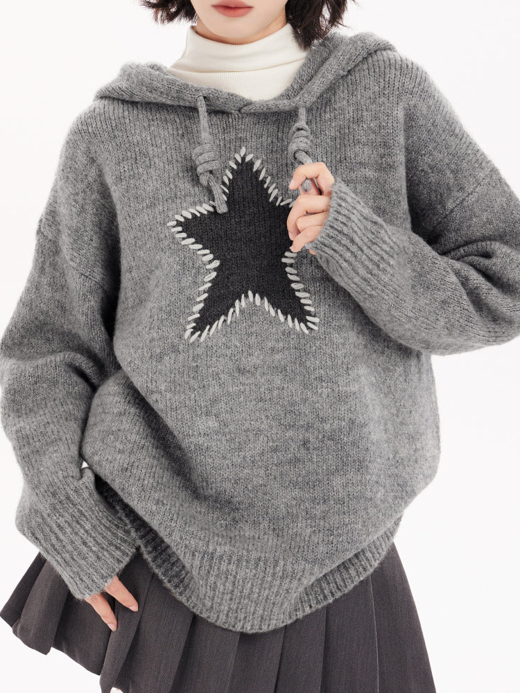 Frosty Starry Patch Knit Hoodies-Tops-ntbhshop