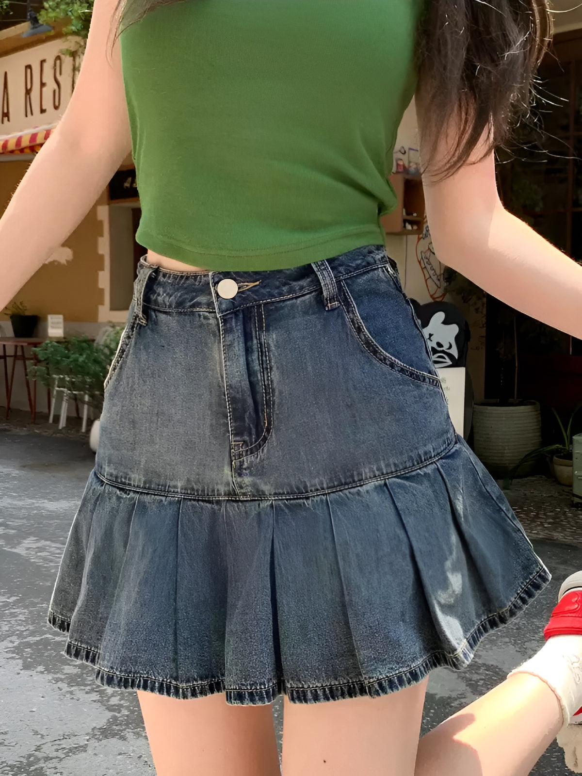 Denim Frame Pleat Skirt-Bottoms-ntbhshop