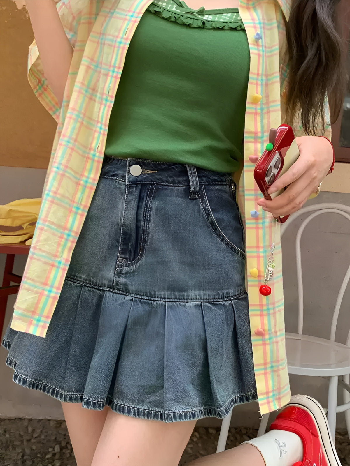 Denim Frame Pleat Skirt-Bottoms-ntbhshop
