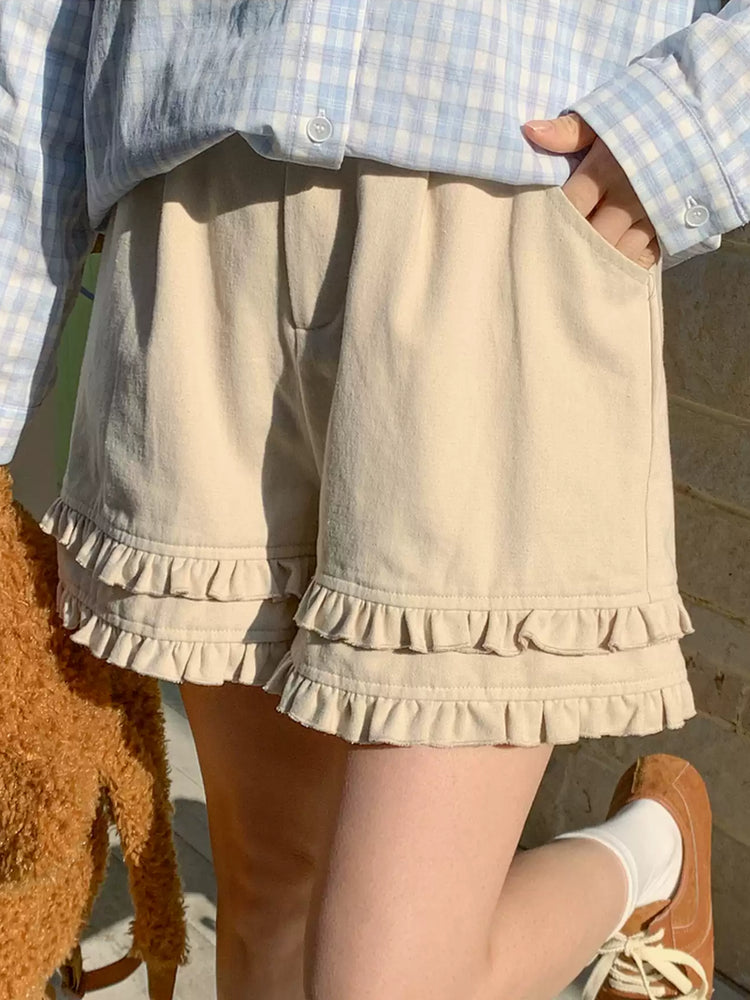 Milk Ruffle Cotton Shorts-Bottoms-ntbhshop
