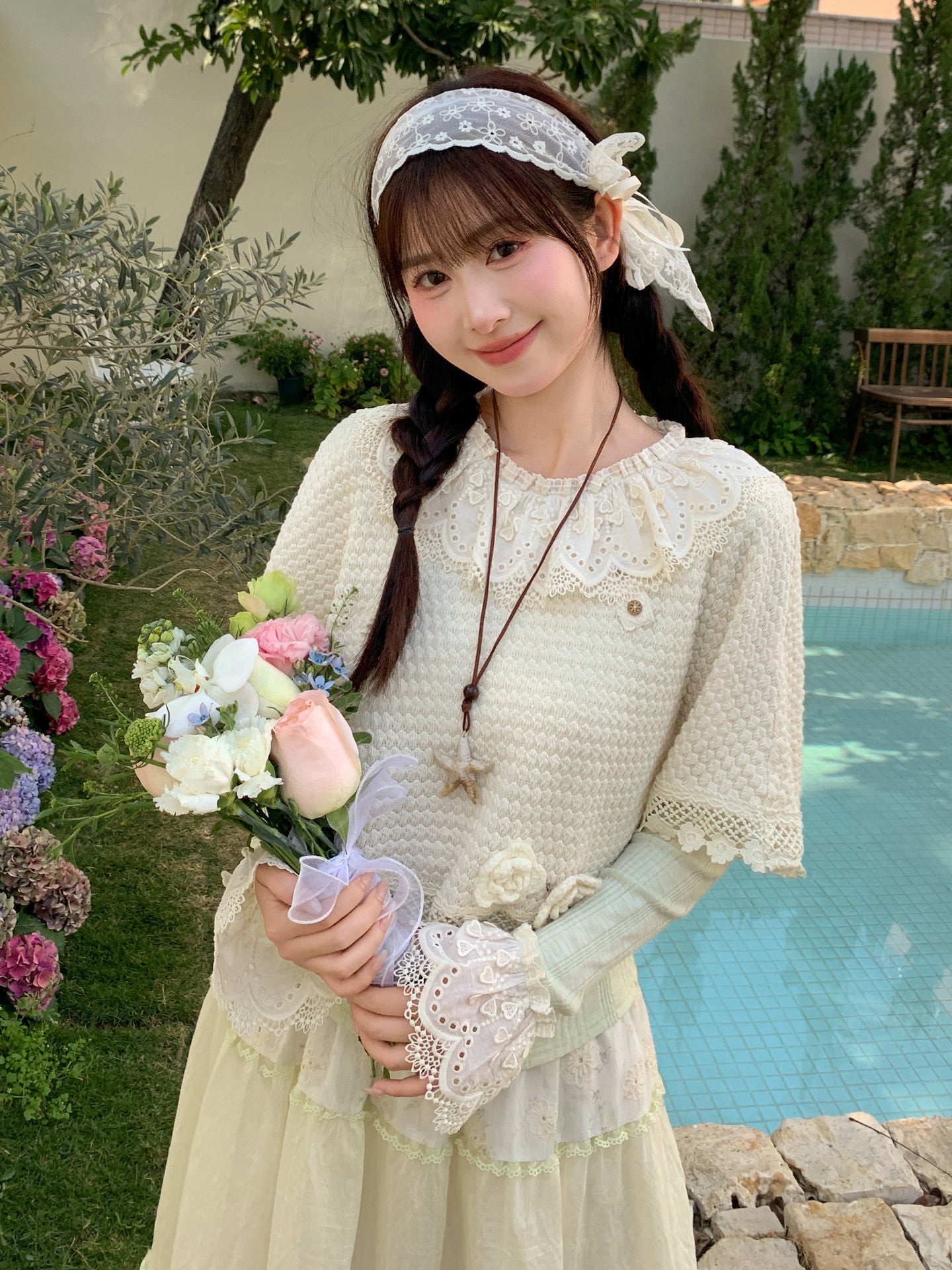 Sage Petal Knit Cape-Outerwear-ntbhshop