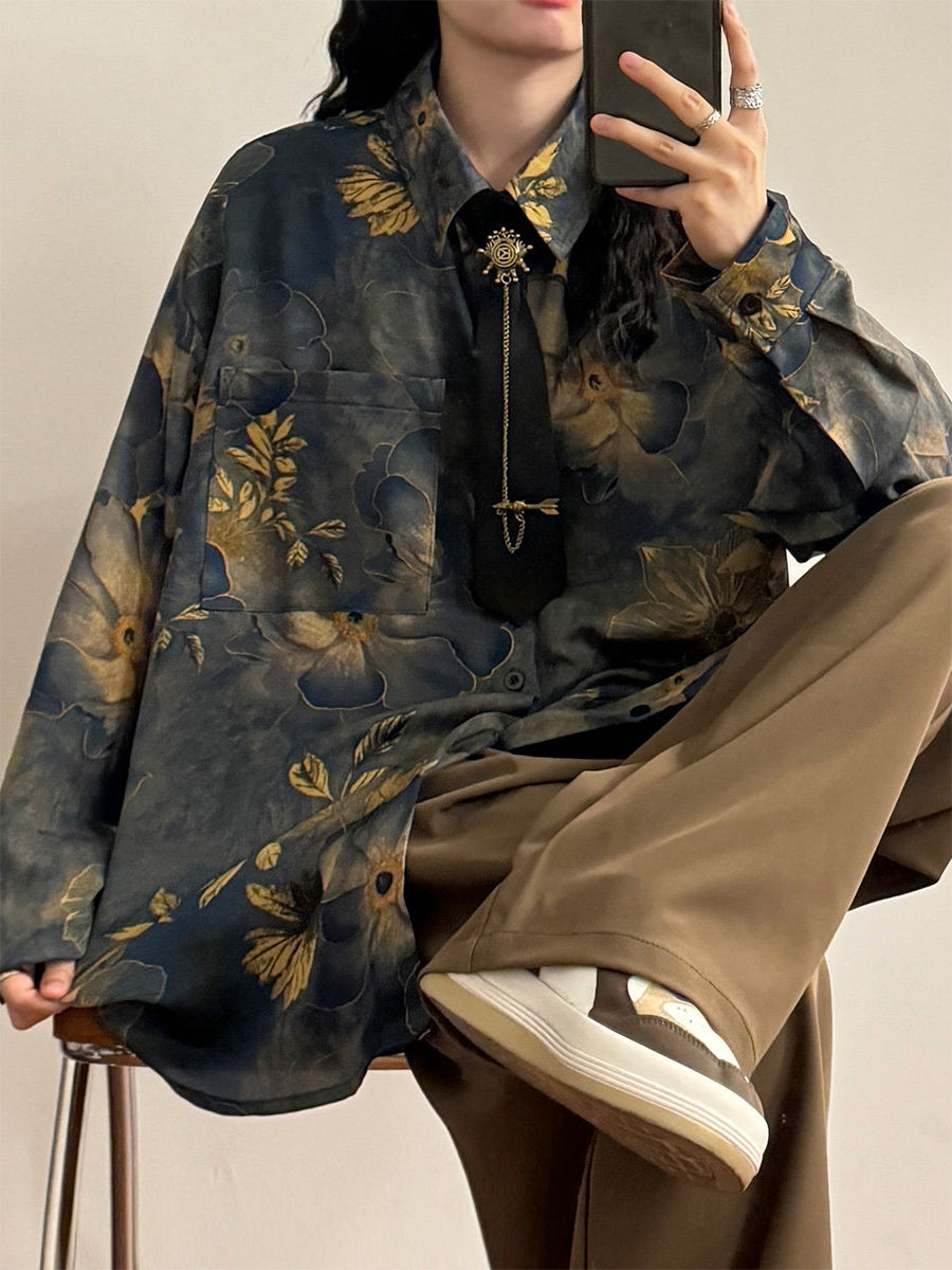 Midnight Ink Bloom Floral Tie Shirts-Tops-ntbhshop