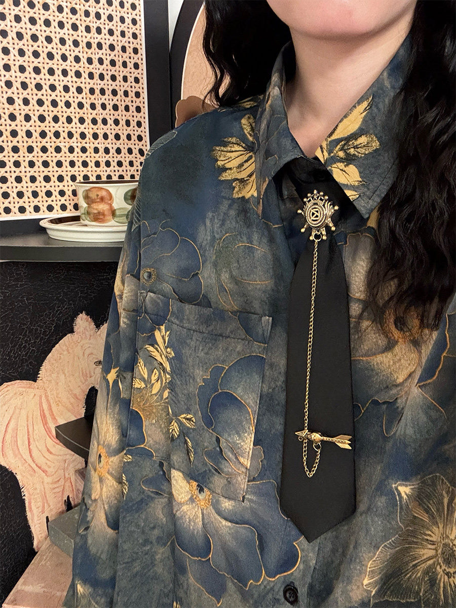 Midnight Ink Bloom Floral Tie Shirts-Tops-ntbhshop