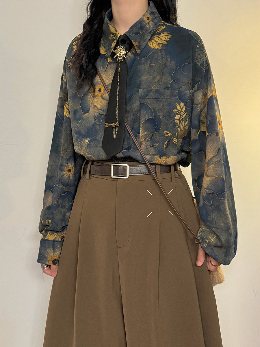 Midnight Ink Bloom Floral Tie Shirts-Tops-ntbhshop