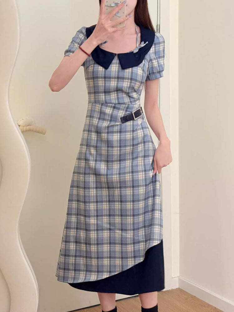 Navy Daydream Retro Plaid Dresses-ntbhshop