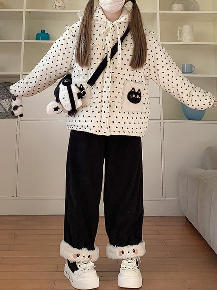 Kitten Padded Polka Hoodie Jacket-ntbhshop