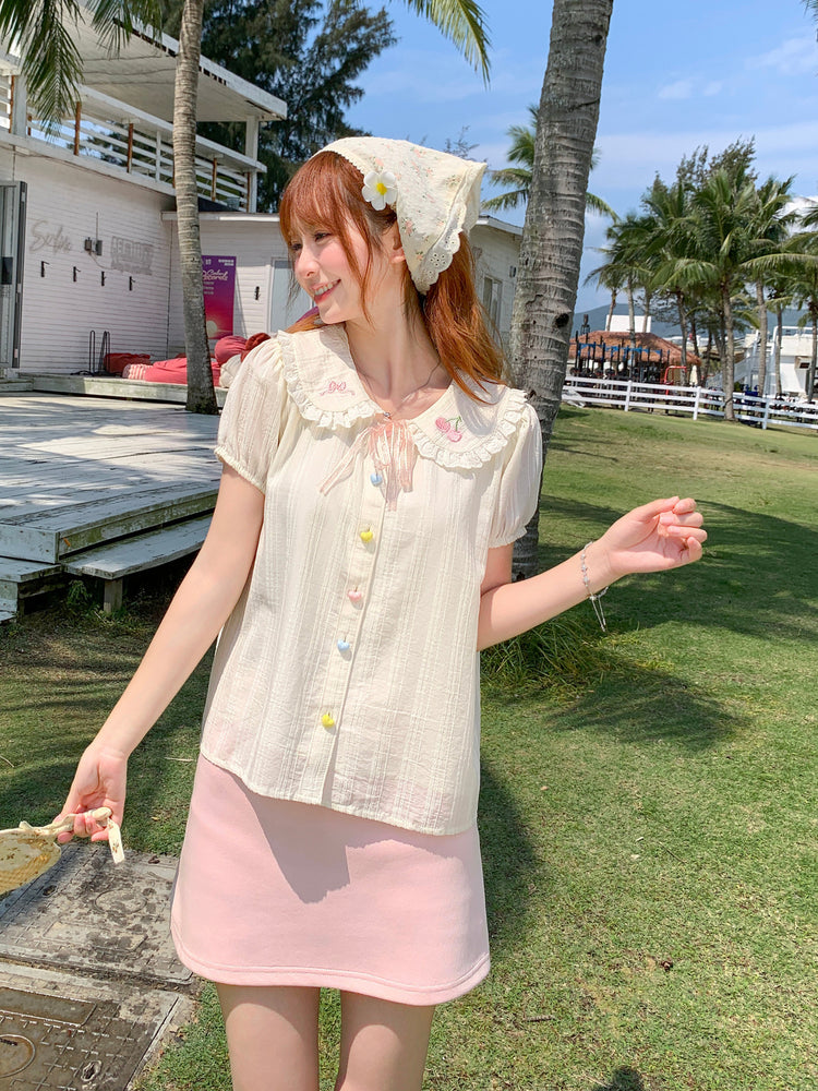Cherry Heart Doll Collar Blouse-Tops-ntbhshop