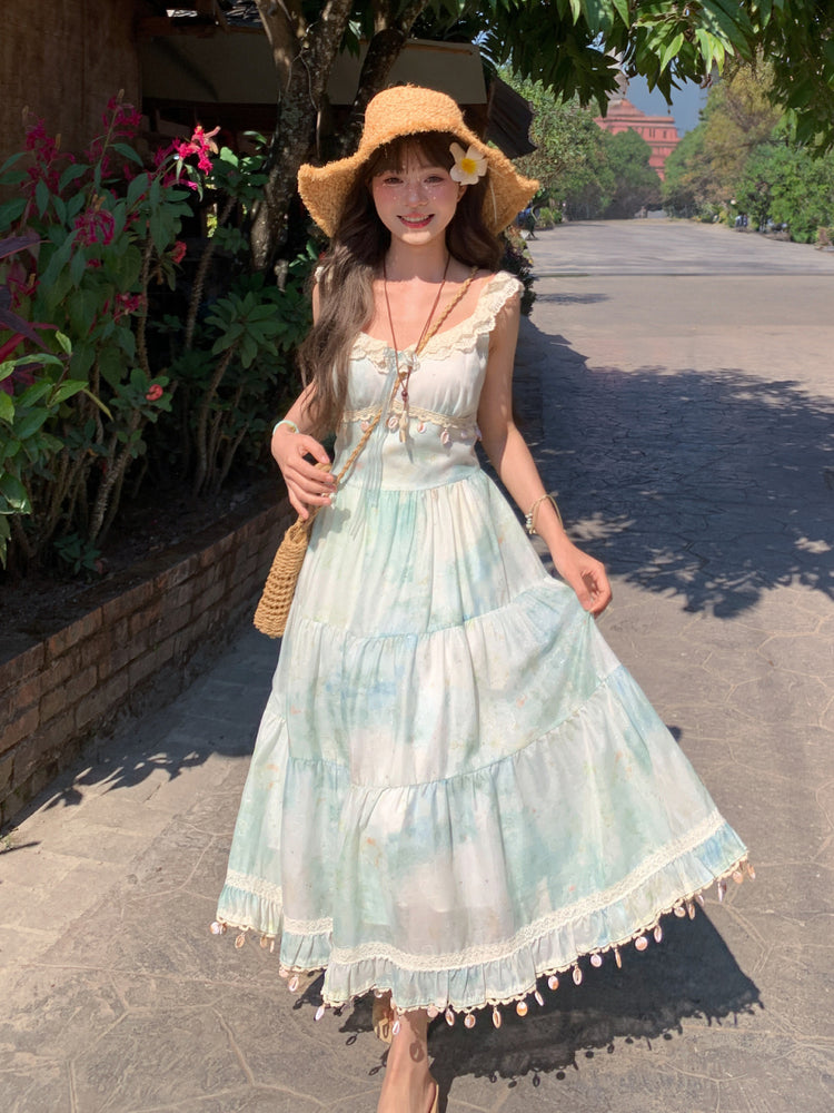 Seafoam Gauze Tassel Dress-Dresses-ntbhshop