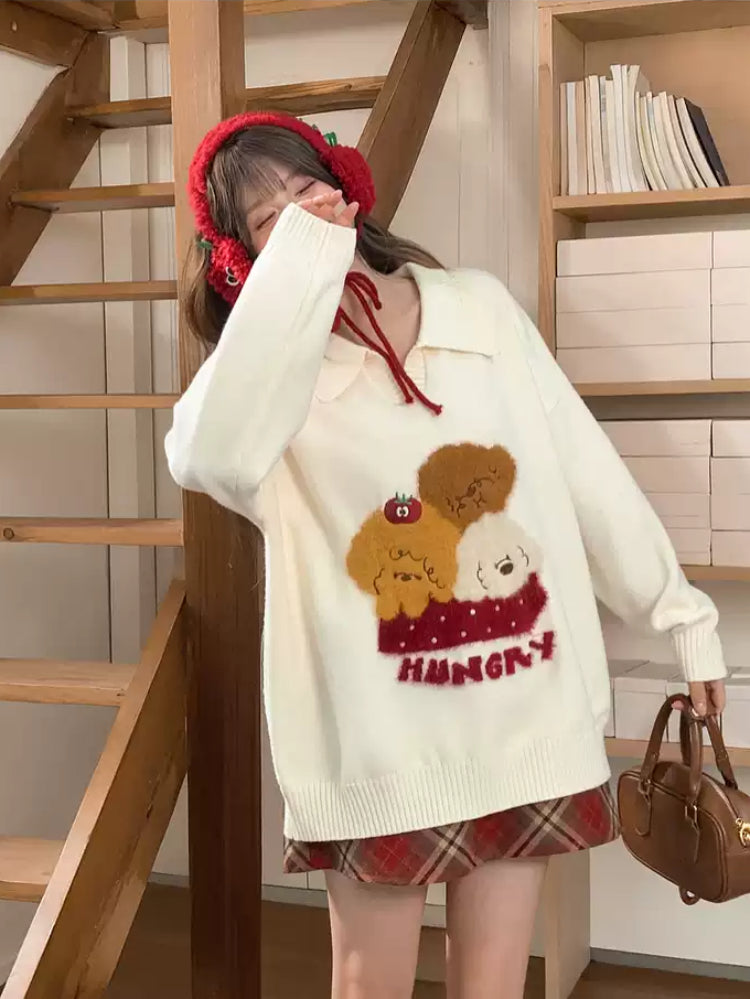 Puppy Picnic Hunger Knit Polo Sweater-ntbhshop