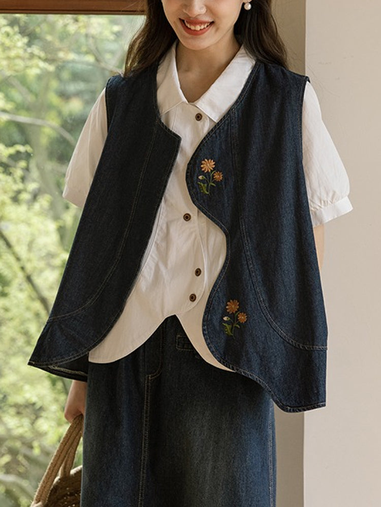 Literary Atelier Embroidered Denim Vest-ntbhshop