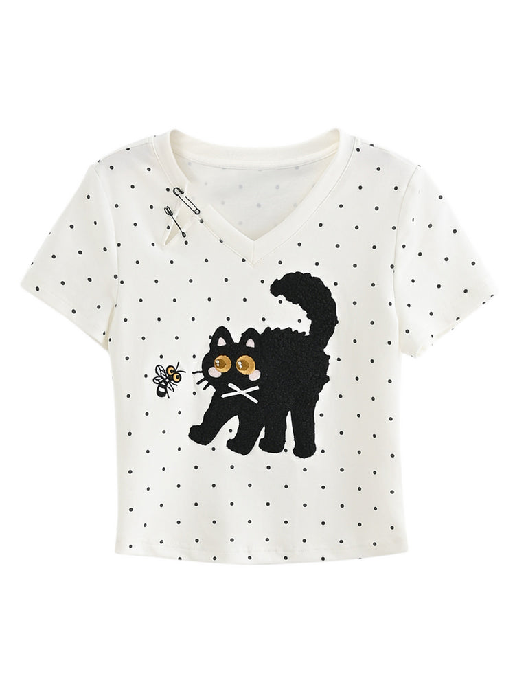 Angry Cat Polka Tee-Tops-ntbhshop